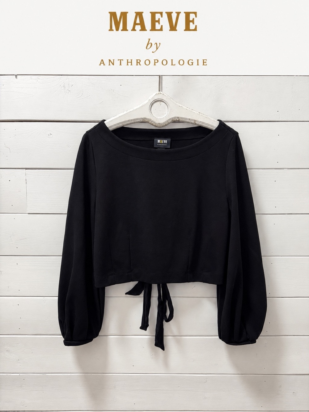 MAEVE by Anthropologie Balloon Sleeve Tie-Back Corset Sweatshirt Top – Black – S